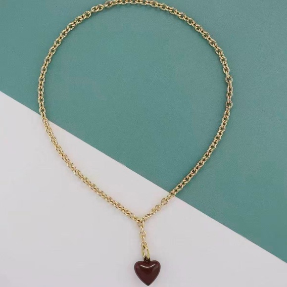 Roxanne Assoulin The Mini Puffy Heart Necklace Gold chainchocolate pendant